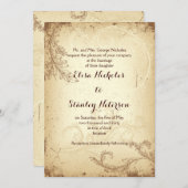 faire-part de mariage feuille de scroll beige vint (Devant / Derrière)