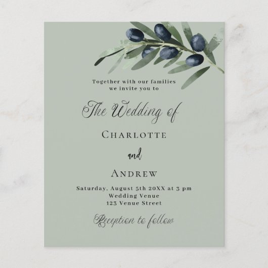 Faire-part de mariage feuille de verdure à petit b (Devant)