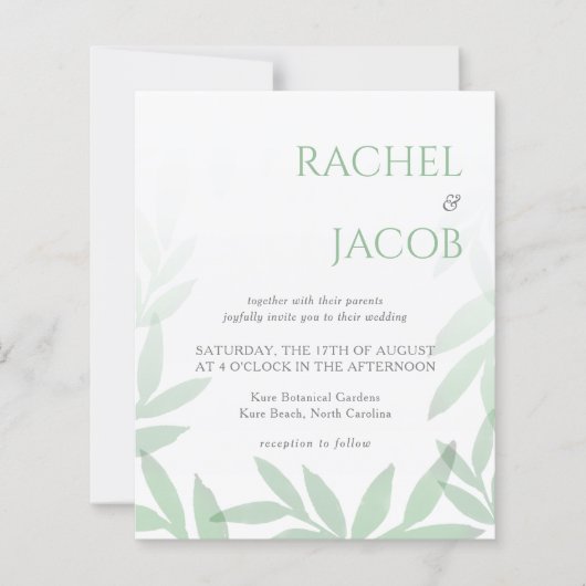 Faire-part de mariage Feuille de verdure moderne (Devant)