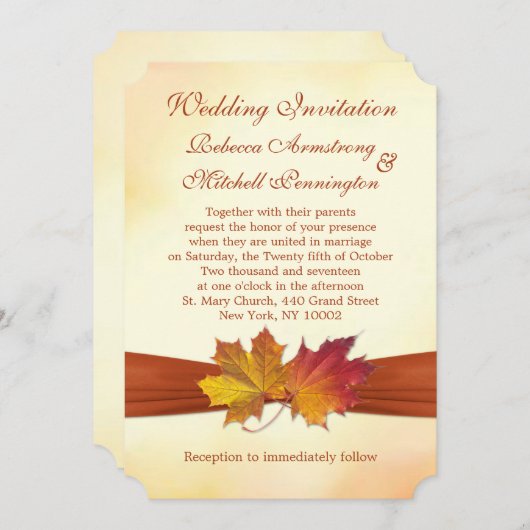 Faire-part de mariage feuille d'érable rouge et d' (Devant / Derrière)