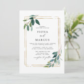 Faire-part de mariage feuille d'eucalyptus or (Debout devant)