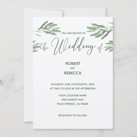 Faire-part de mariage Feuille d'olive (Devant)