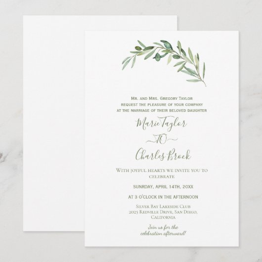 Faire-part de mariage Feuille d'Olive (Devant / Derrière)