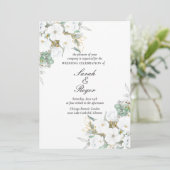 Faire-part de mariage Feuille d'or floral blanc (Debout devant)