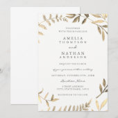 Faire-part de mariage feuille d'or moderne (Devant / Derrière)