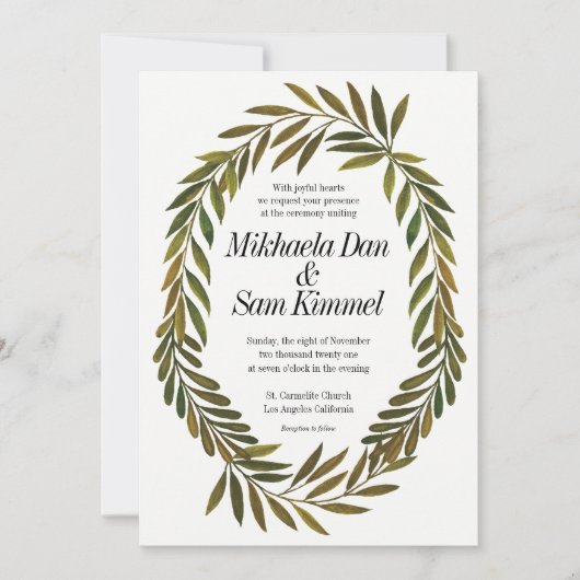 Faire-part de mariage Feuille peint à la main (Devant)