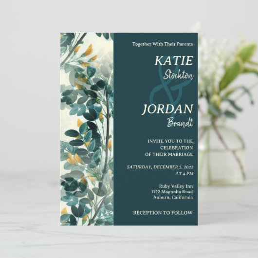 Faire-part de mariage Feuille peint chic (Debout devant)