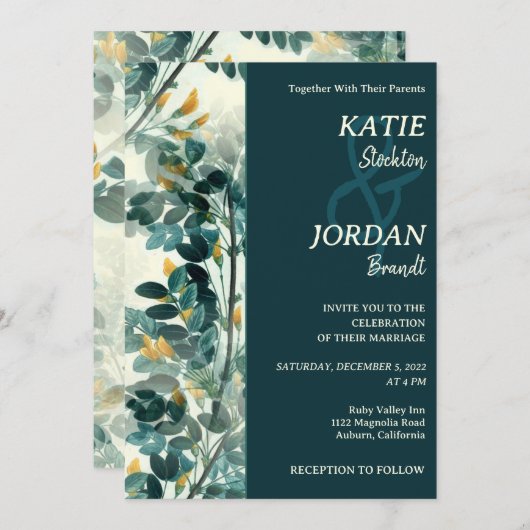 Faire-part de mariage Feuille peint chic (Devant / Derrière)