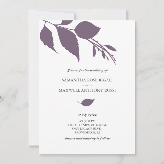 Faire-part de mariage feuille pourpre de Prunier (Devant)