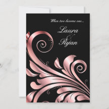 Faire-part de mariage feuille rose noire