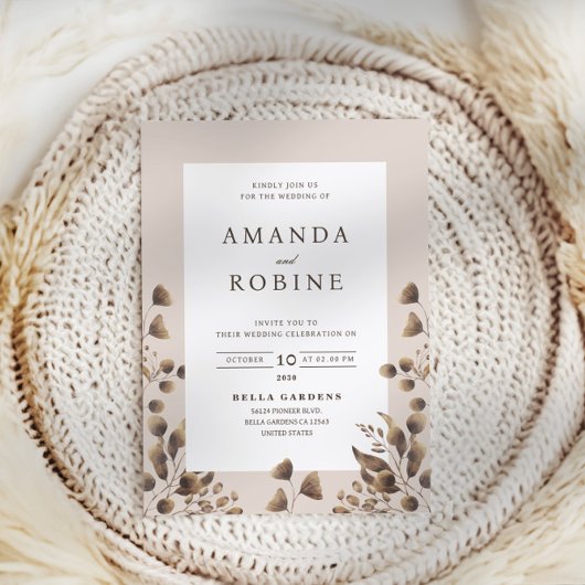 Faire-part de mariage feuille rustique