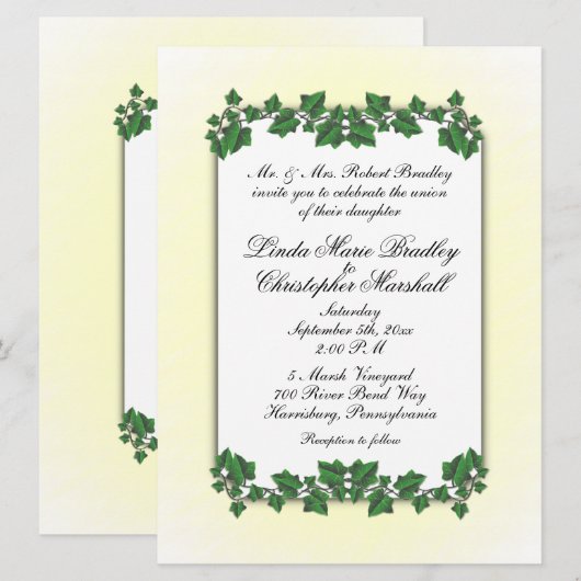 Faire-part de mariage Feuille vert et crème jaune (Devant / Derrière)