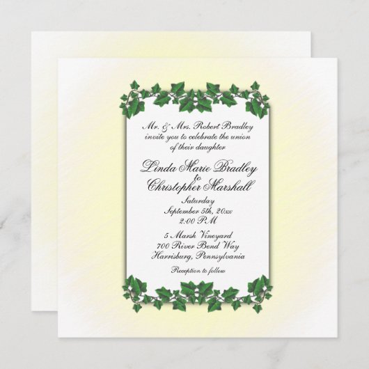 Faire-part de mariage Feuille vert et crème jaune (Devant / Derrière)