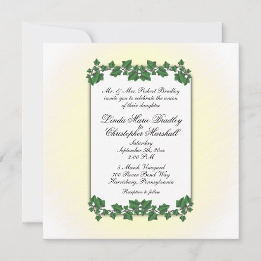 Faire-part de mariage Feuille vert et crème jaune (Devant)