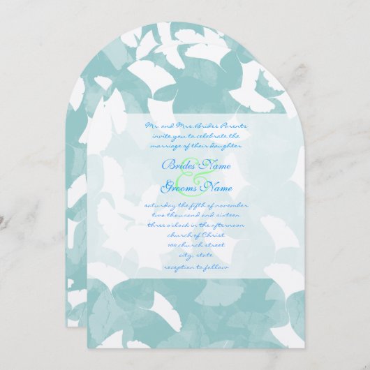 Faire-part de mariage Feuilles Aqua Blue Ginkgo (Devant / Derrière)
