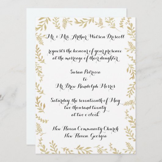 Faire-part de mariage Feuilles Chic Gold Foil (Devant / Derrière)