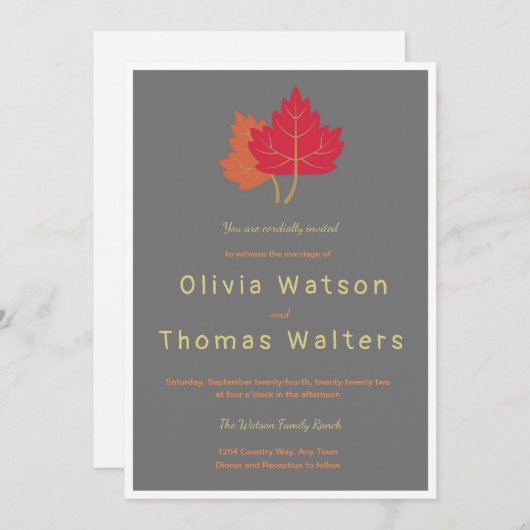 Faire-part de mariage Feuilles d'automne (Devant / Derrière)