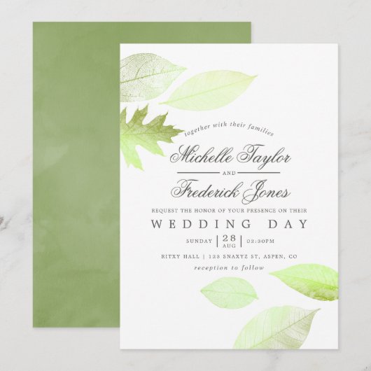 Faire-part de mariage Feuilles d'automne à l'aquar (Devant / Derrière)