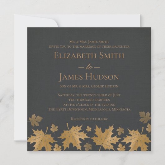 Faire-part de mariage Feuilles d'automne dorées et (Devant)