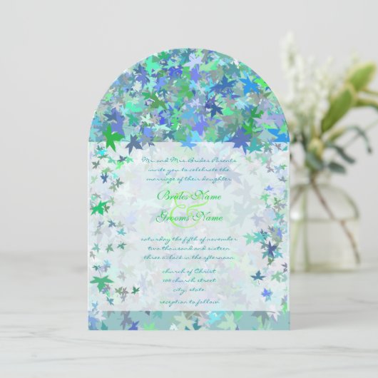 Faire-part de mariage Feuilles d'automne Lime & Bl (Debout devant)