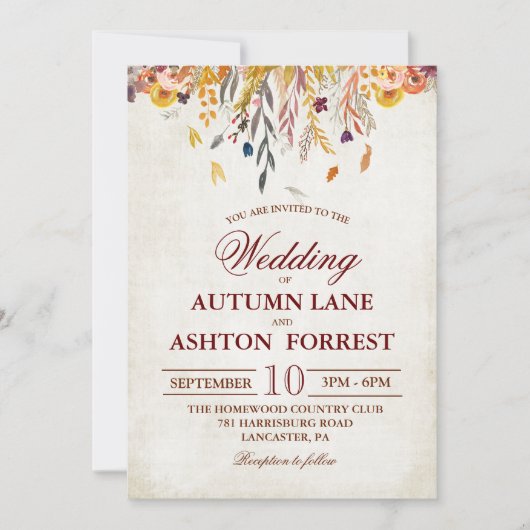 Faire-Part de Mariage Feuilles d'Automne Rustique (Devant)