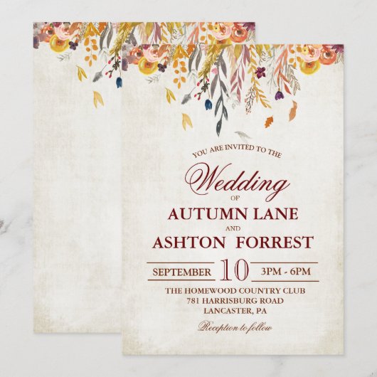Faire-Part de Mariage Feuilles d'Automne Rustique (Devant / Derrière)