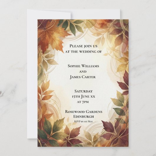 Faire-Part de Mariage Feuilles d'Automne Rustique (Devant)
