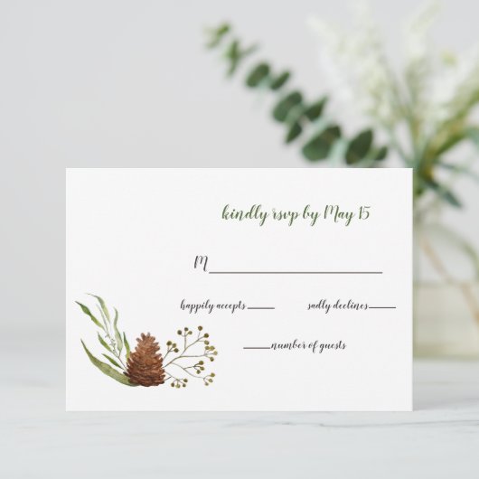 Faire-Part de Mariage Feuilles de Conifère Rustiqu (Debout devant)