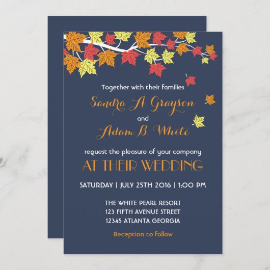 Faire-part de mariage Feuilles d'érable tombantes  (Devant / Derrière)