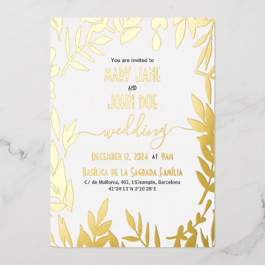 Faire-part de mariage Feuilles d'Or (Recto)