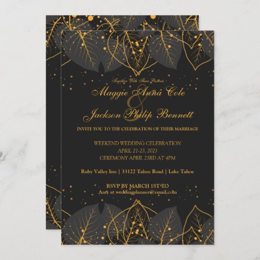 Faire-part de mariage Feuilles en or Delicate (Devant / Derrière)