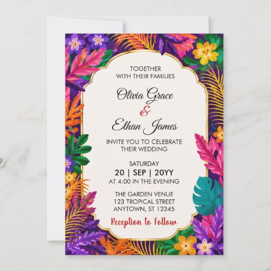 Faire-part de mariage Feuilles tropicales (Devant)
