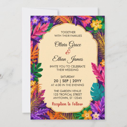 Faire-part de mariage Feuilles Tropicales (Devant)