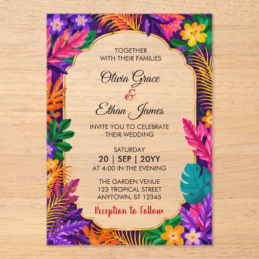 Faire-part de mariage Feuilles Tropicales (Recto)