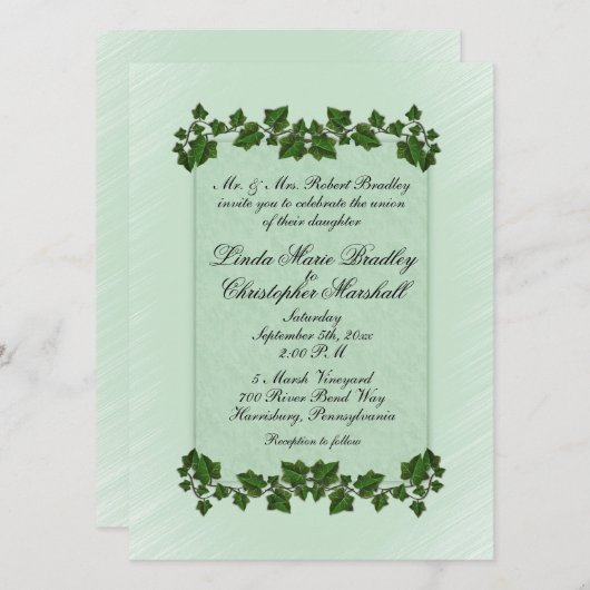 Faire-part de mariage Feuilles Vertes et Menthe (Devant / Derrière)
