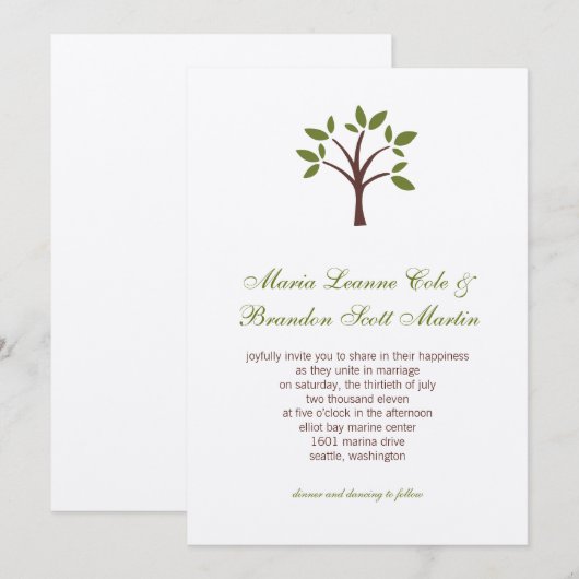 Faire-part de mariage feuillu d'arbre (Devant / Derrière)