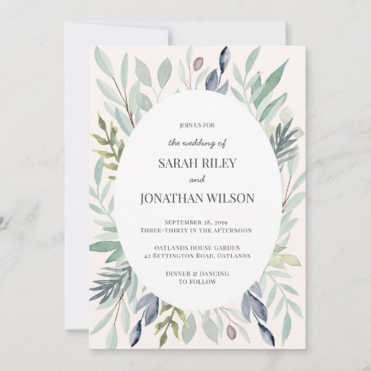 Faire-part de mariage feuillu de feuillage vert (Devant)