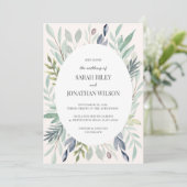 Faire-part de mariage feuillu de feuillage vert (Debout devant)
