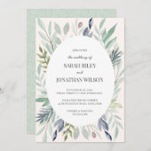 Faire-part de mariage feuillu de feuillage vert (Devant / Derrière)