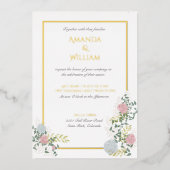 Faire-part de mariage finement fleuri avec or (Recto)