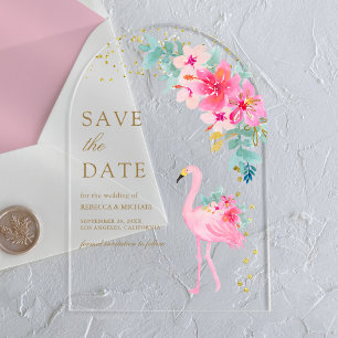 Faire-part de mariage Flamant Tropical Rose