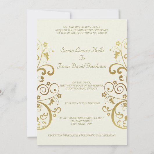 Faire-part de mariage : Flèche d'or et ivoire 5x7 (Dos)