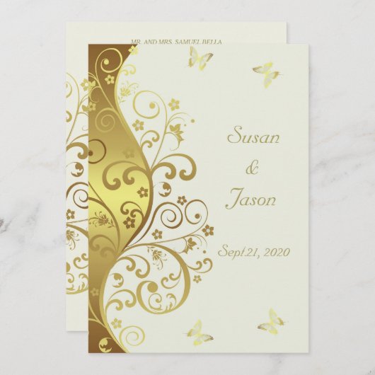 Faire-part de mariage : Flèche d'or et ivoire 5x7 (Devant / Derrière)