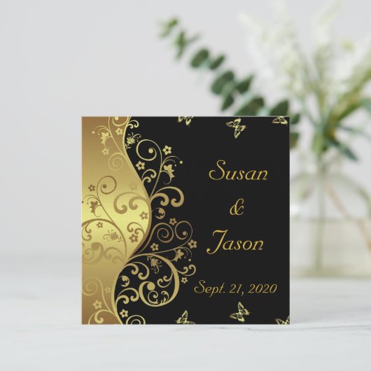 Faire-part de mariage : Flèches noires et or (Debout devant)