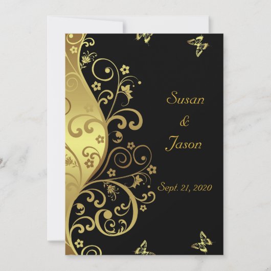 Faire-part de mariage : Flèches or et noir 5x7 (Devant)
