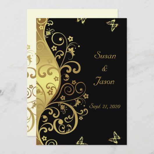 Faire-part de mariage : Flèches or et noir 5x7 (Devant / Derrière)