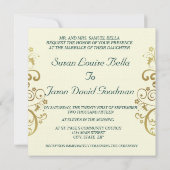 Faire-part de mariage : Flèches vert foncé et or (Dos)