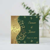 Faire-part de mariage : Flèches vert foncé et or (Debout devant)