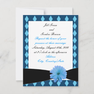 Faire-part de mariage Fleur Bleue Ruban Noir