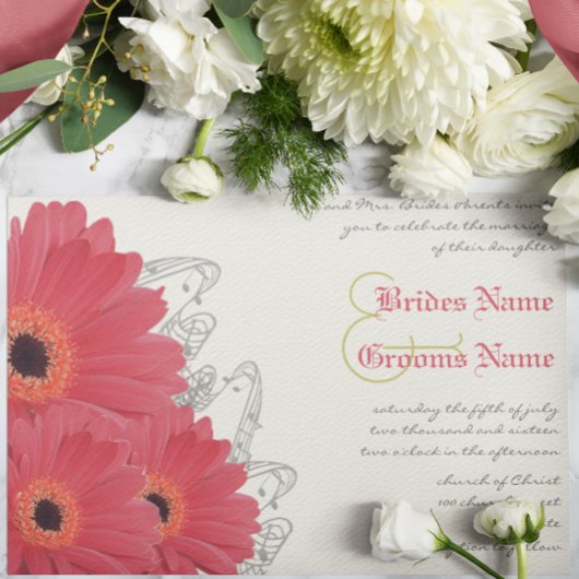 Faire-part de mariage Fleur de Gerber Fuchsia et O